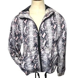 Me Jane Cropped Hooded Windbreaker Bomber Jacket Pink Black Snake Print Sz Small